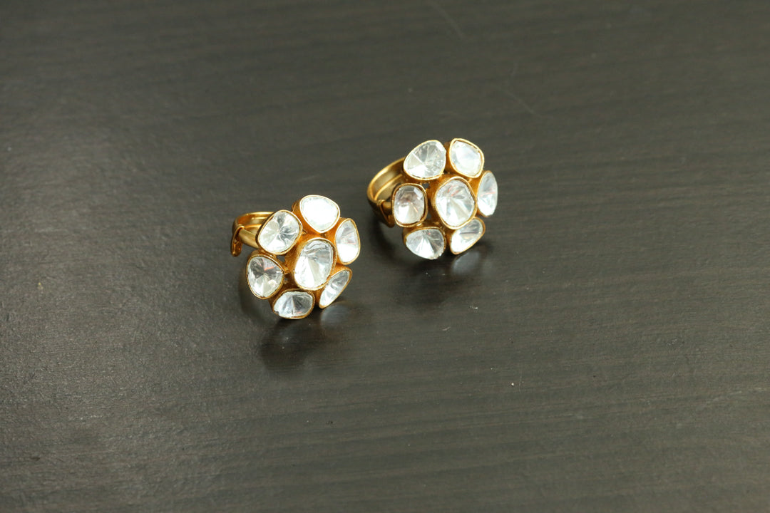 Flower Kundan Polki CZ Ring