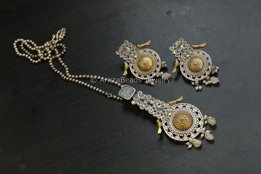 Dainty Dual Tone Necklace Set - Gray