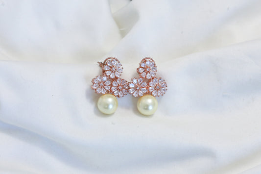 Rose Gold CZ Pearl Earrings