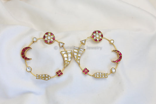 Contemporary Jadau Kundan Chandbaali  - Ruby