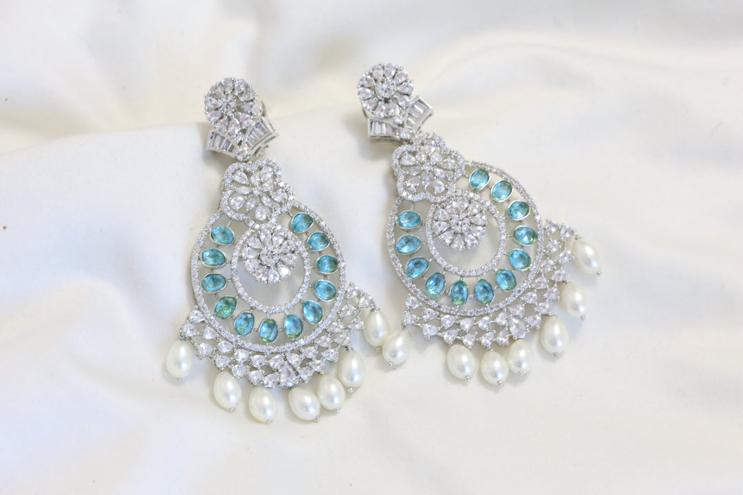 Premium CZ & Hydro Chandbaali - Aqua Blue