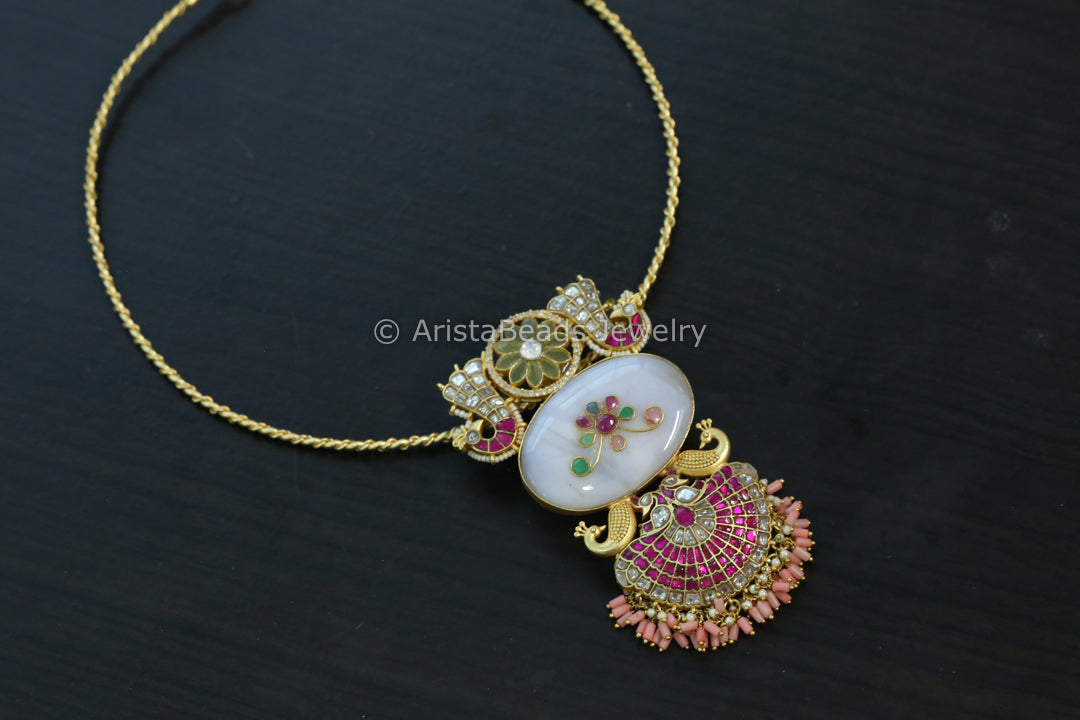 Moonstone, Kundan Inlay & Jadau Kundan Pendant  ( Removable)