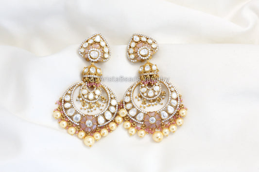 Real Moissanite Pink Kundan Jadau Earrings