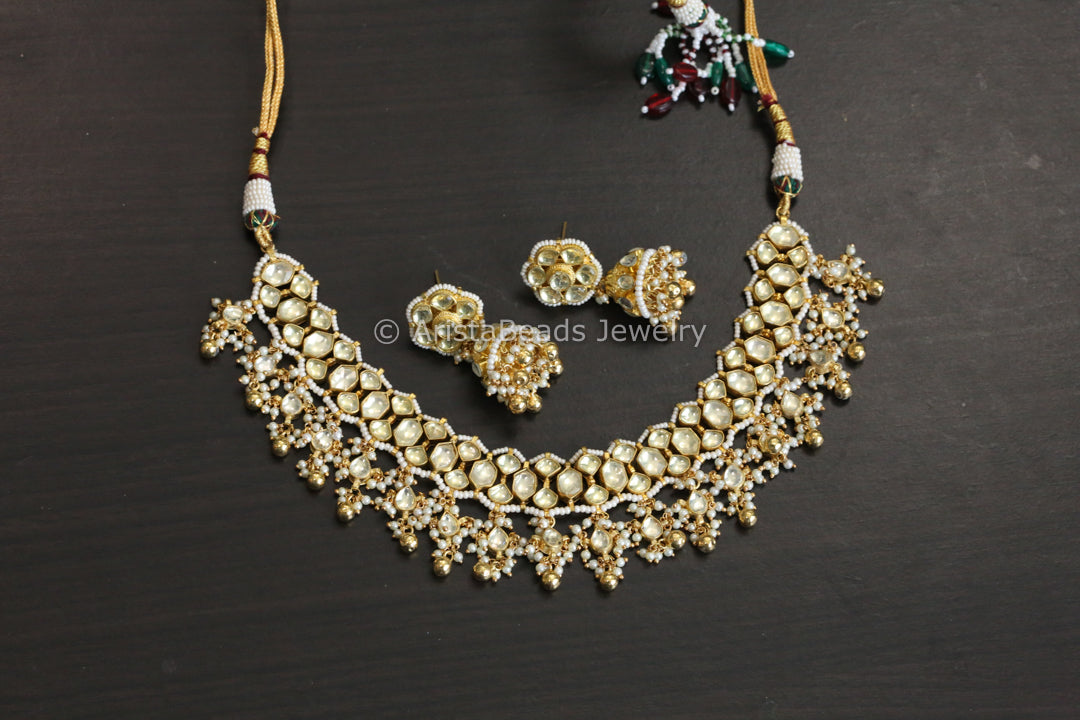 Dainty Clear Pachi Kundan Necklace Set
