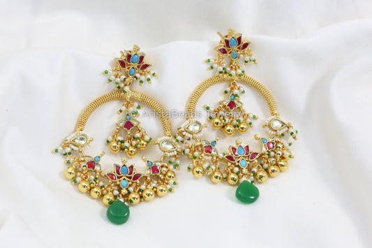 Fine Pachi Kundan Chandbaali - Turquoise