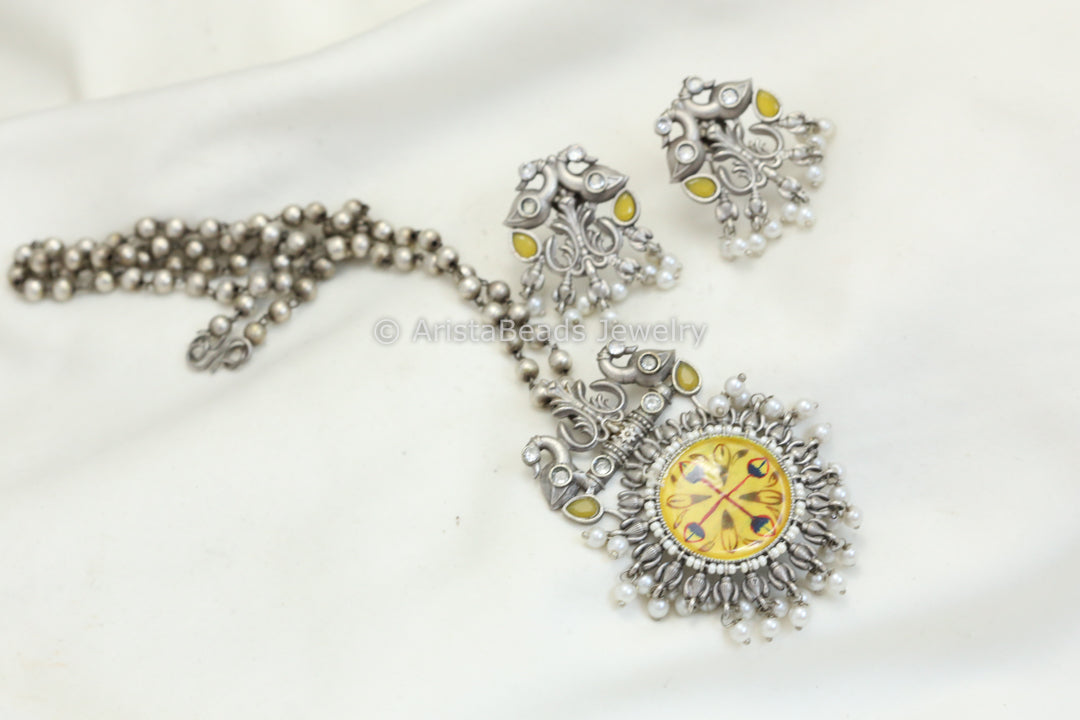 Meenakari Pendant Set - Yellow