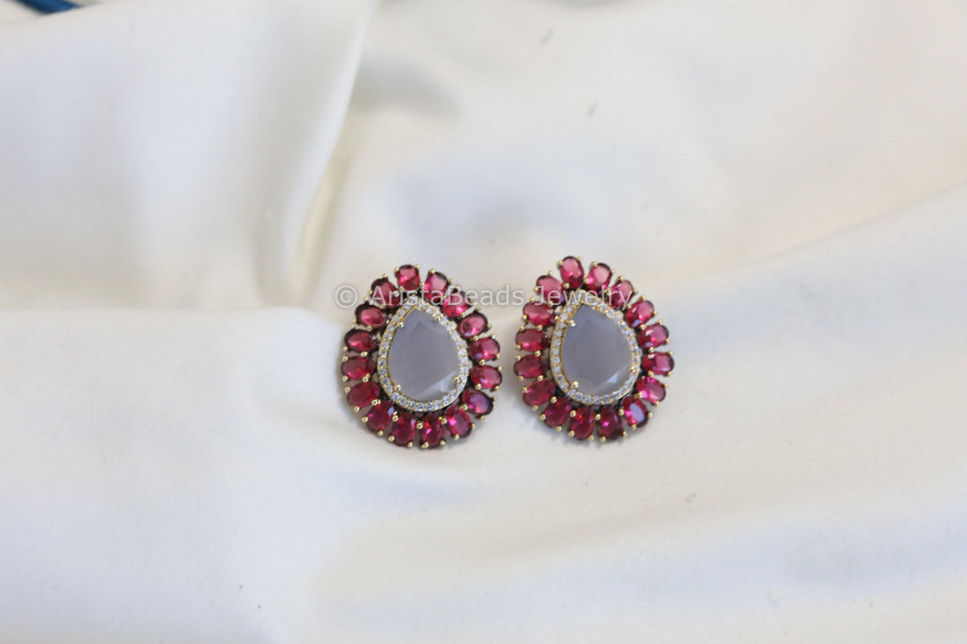Red Gray Monalisa Stone Studs