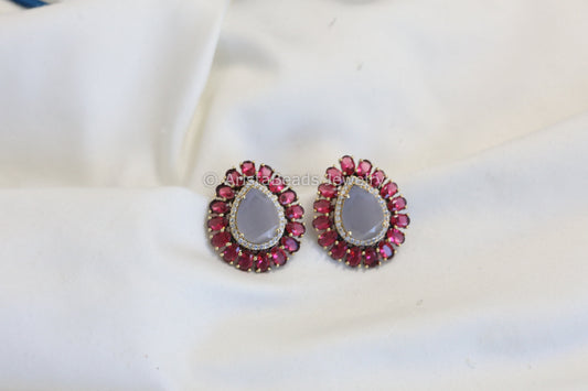 Red Gray Monalisa Stone Studs