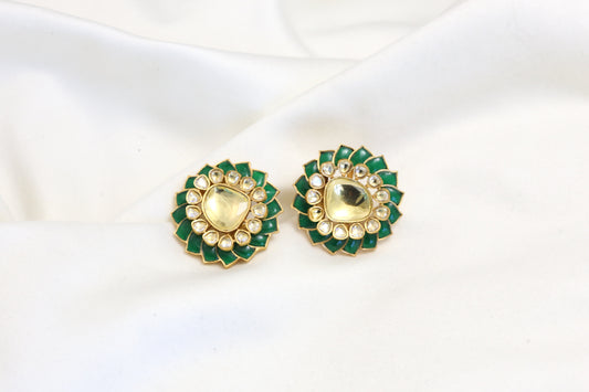 Premium Green Uncut Polki Studs