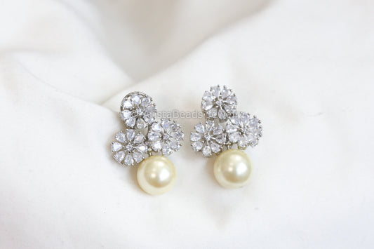 Dainty CZ & Pearl Earrings -Silver