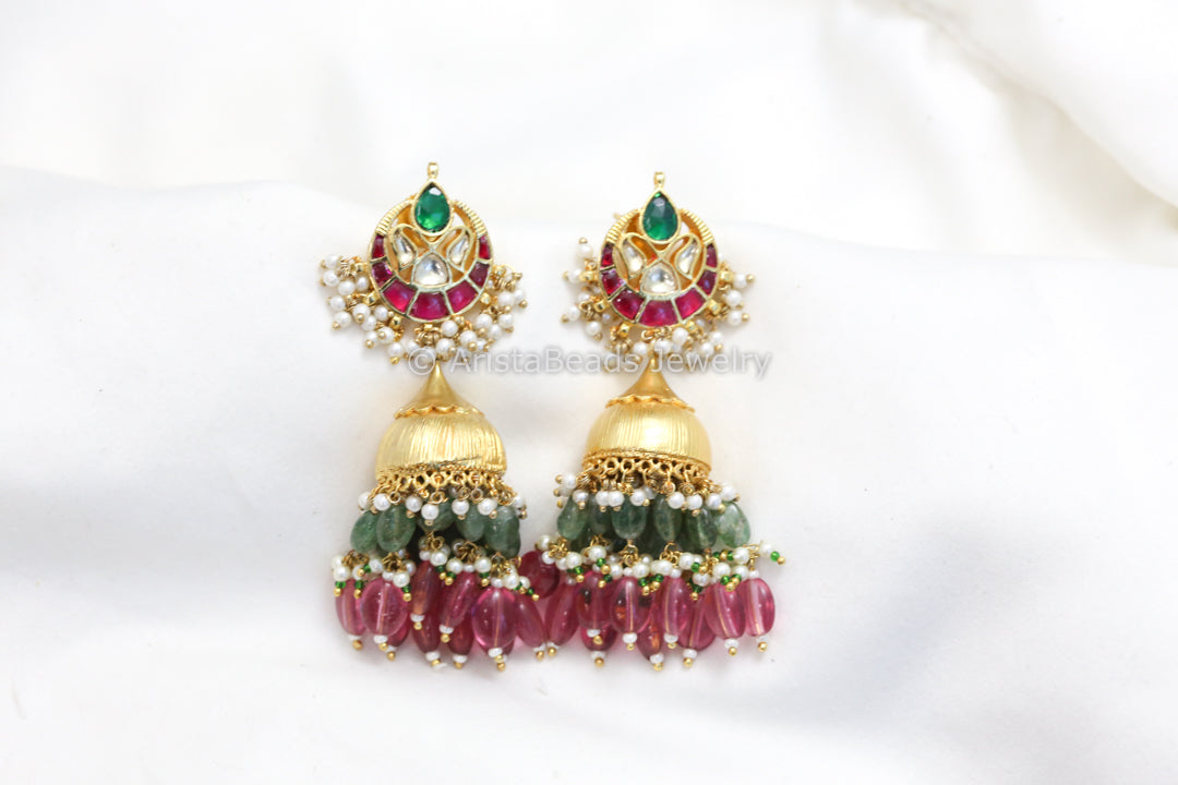 Pachi Kundan Gold Semiprecious Jhumka