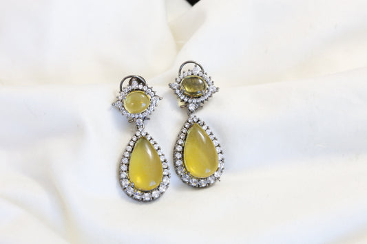 Candy Look Pota & CZ earrings - Yellow