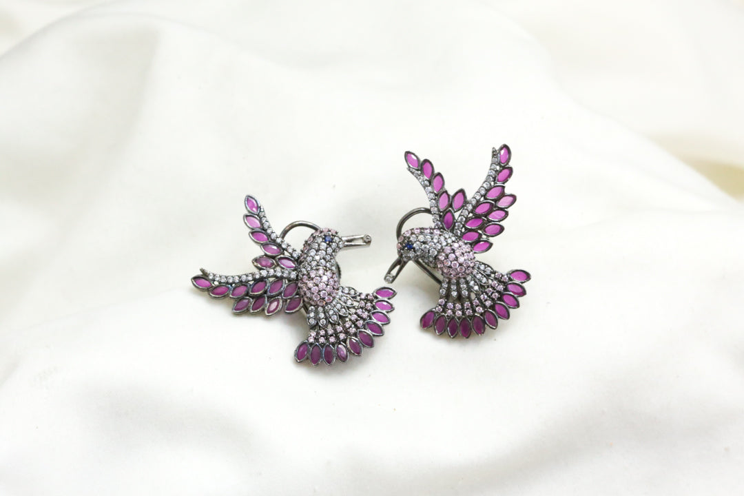 Pave Setting CZ Bird Earrings - Ruby
