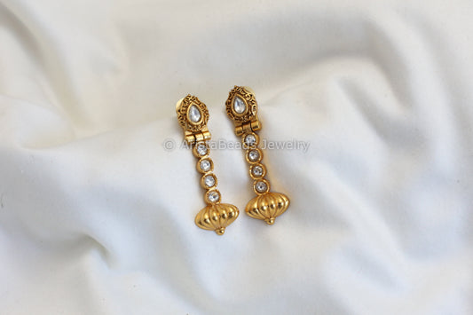 Contemporary Matt Gold Kundan Earrings