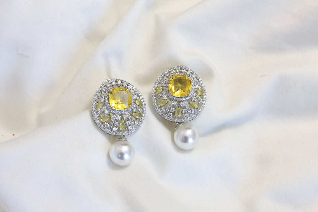Premium CZ & Pearl Studs - Yellow