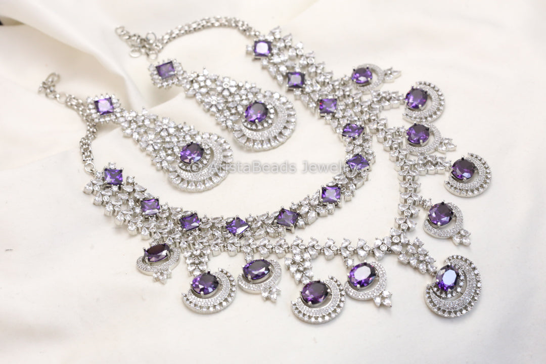 Premium Nano CZ Necklace Set - Purple