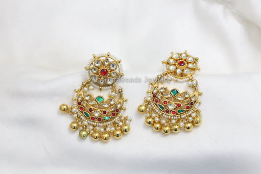 Fine Pachi Kundan Chandbaali _ Gold Drops