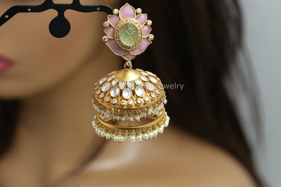 Premium TakkarJadau & Uncut Polki Jhumka- Pastel