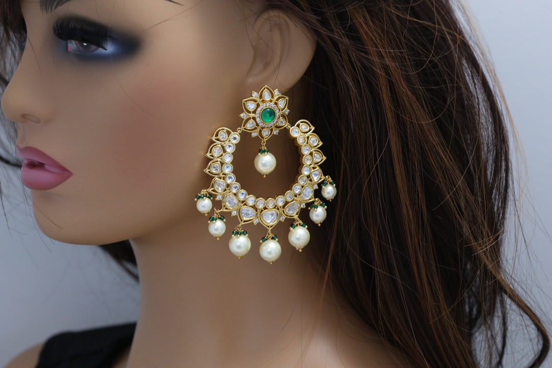 Premium Quality Kundan Polki Chandbaali