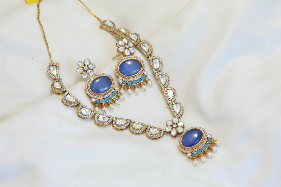 Premium Uncut Kundan Set - Blue