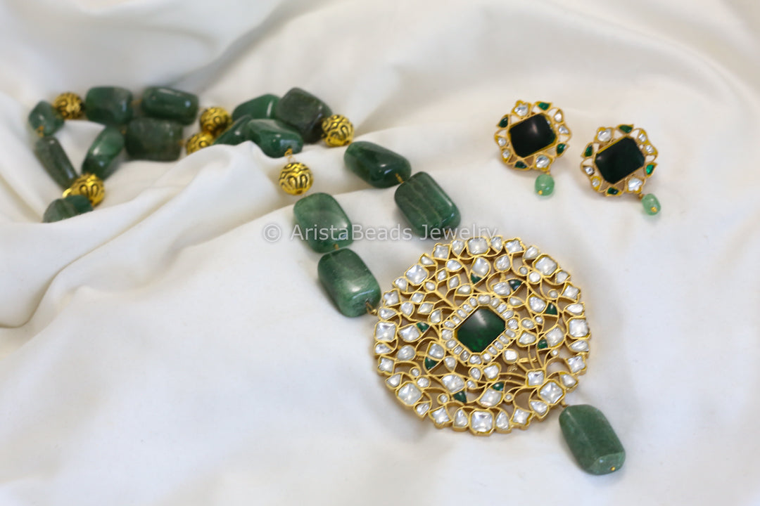 Next to Real Jadau Kundan Necklace Set - Strawberry Quartz
