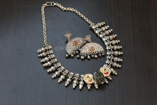 Silver Look Jadau Fusion Necklace Set - Stye 2