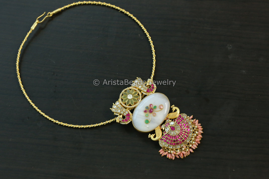 Moonstone, Kundan Inlay & Jadau Kundan Pendant  ( Removable)