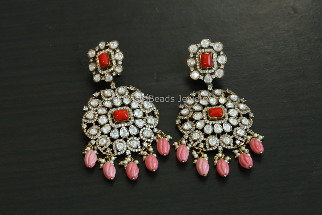Mehndi Finish Coral Moissanite CZ Earrings