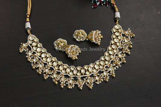 Dainty Clear Pachi Kundan Necklace Set