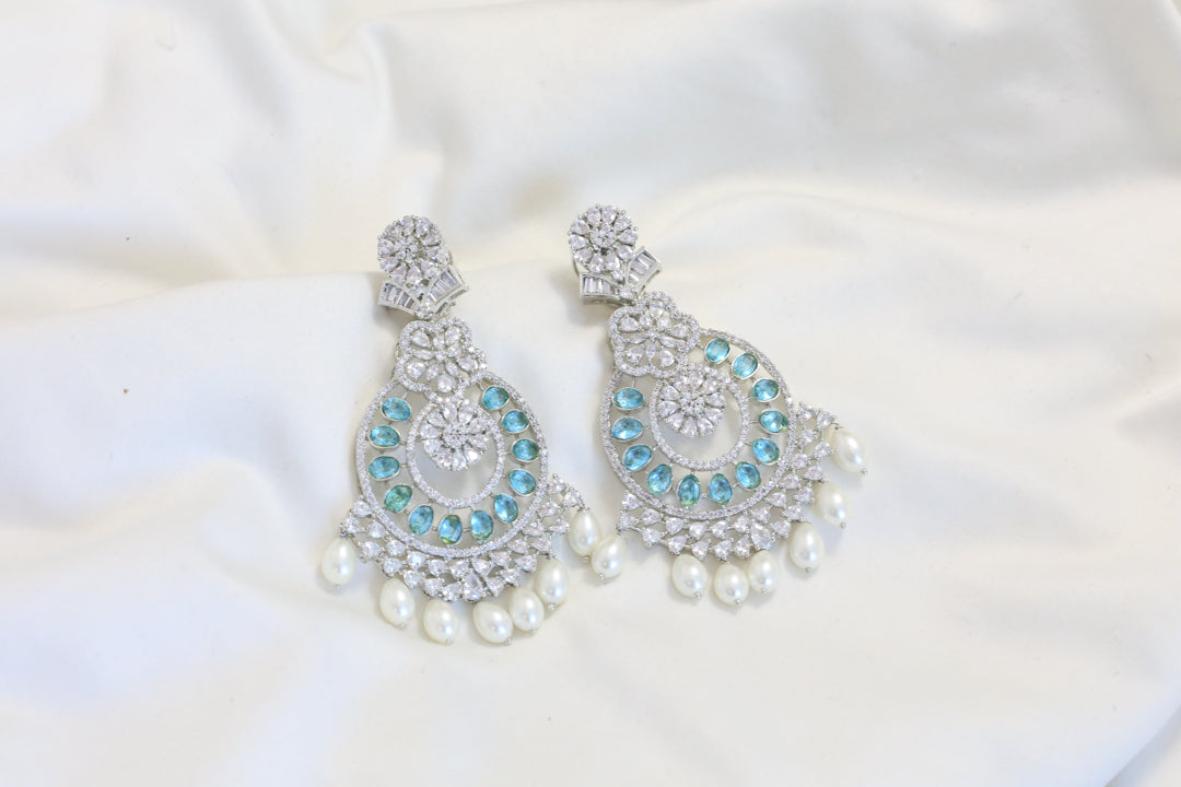Premium CZ & Hydro Chandbaali - Aqua Blue
