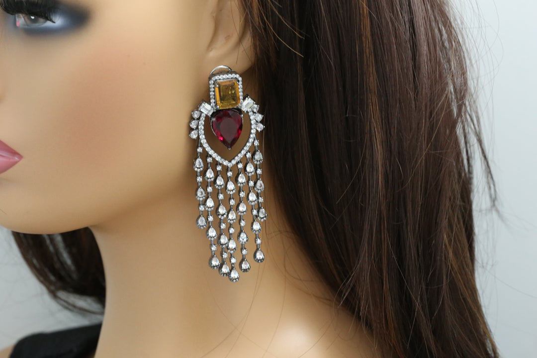 Premium Yellow Red Doublet CZ Earrings
