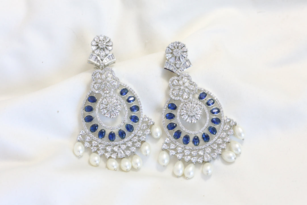 Premium CZ & Hydro Chandbaali - Blue