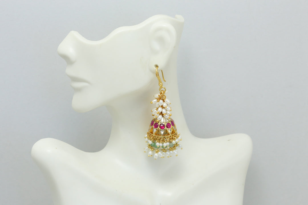Rice Pearl Kundan Jhumka
