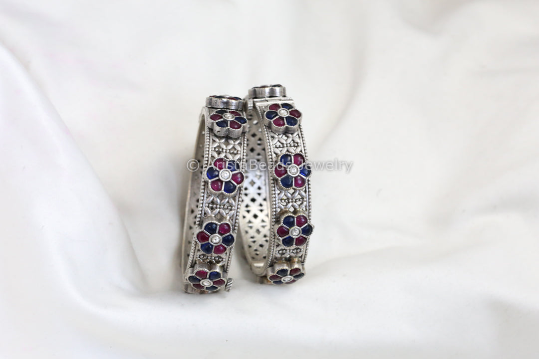 Pacheli Silver Look Kundan Bangle Set (2.6 Openable)