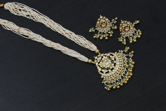 Long Clear Pachi Kundan Necklace Set