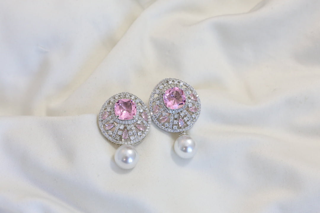 Premium CZ & Pearl Studs - Pink