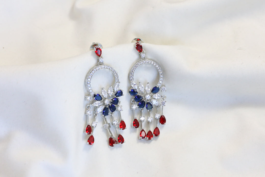 Premium CZ Blue & Red Earrings