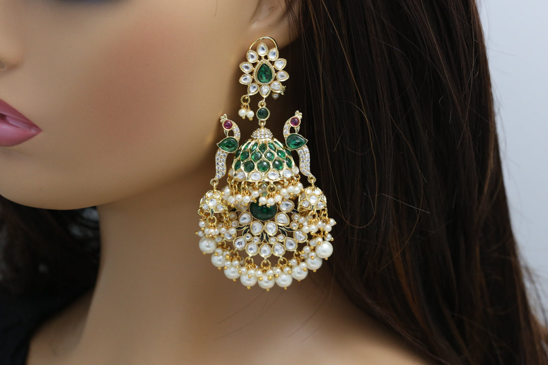 Large   Kundan Polki Jhumka Chandbaali