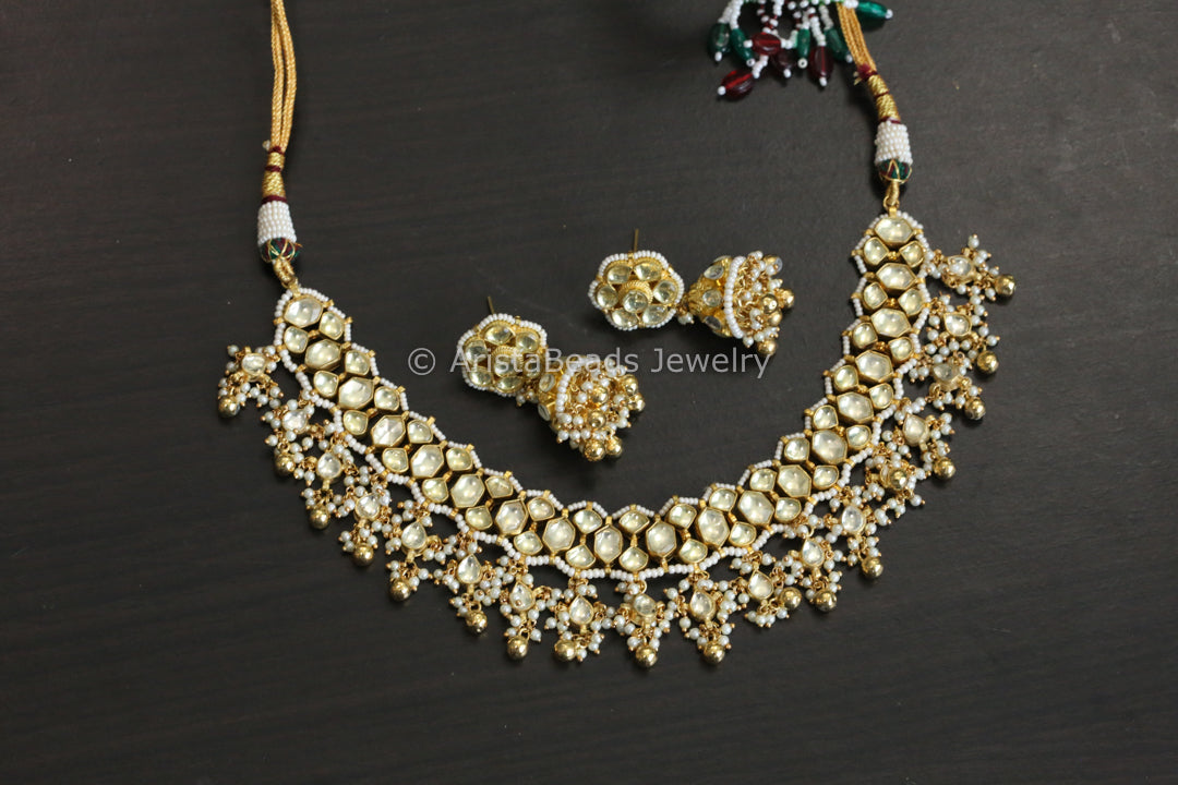 Dainty Clear Pachi Kundan Necklace Set