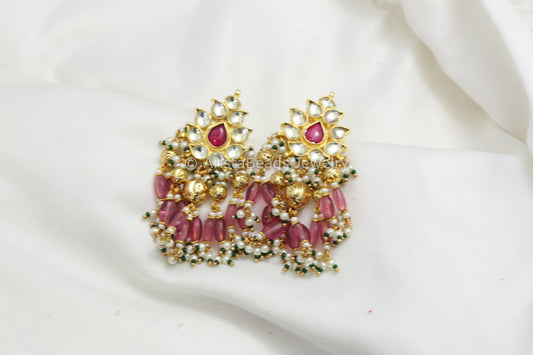 Dainty Pachi Kundan Earrings -Rhodolite Drops