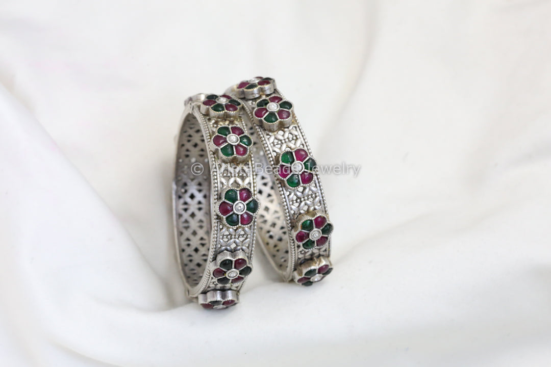 Pacheli Silver Look Kundan Bangle Set (2.6 Openable)