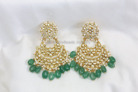 Fine Pachi Kundan Chandbaali - Aventurine Drops