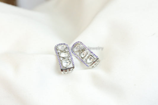 Dainty Kundan Earrings - Purple