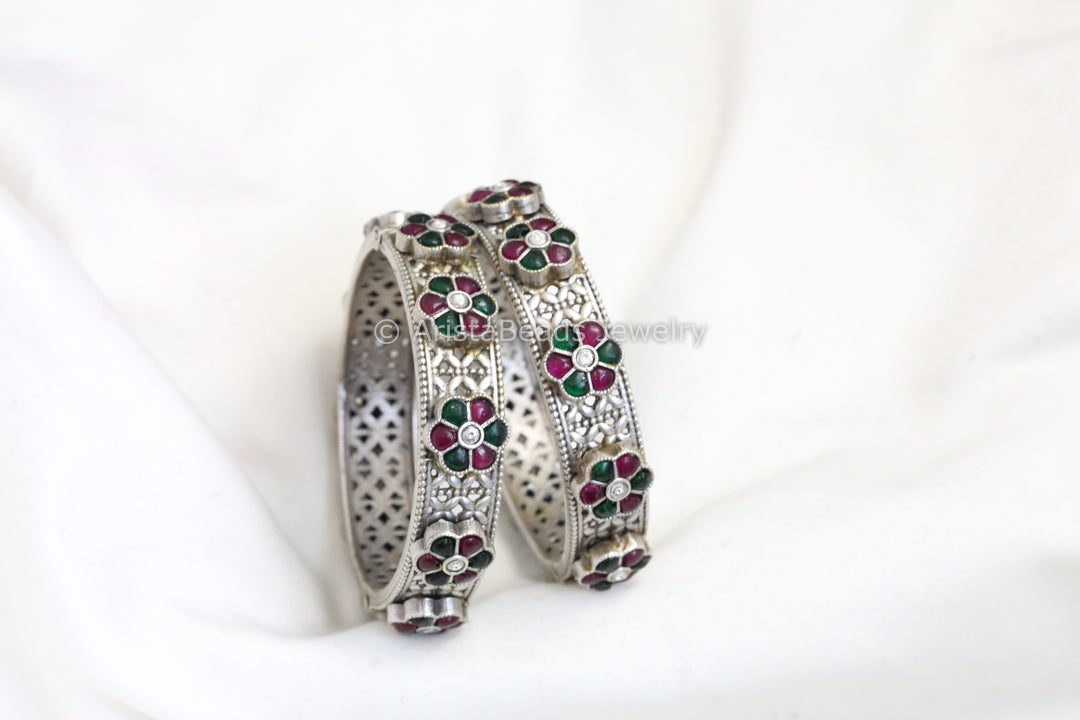 Pacheli Silver Look Kundan Bangle Set (2.6 Openable)