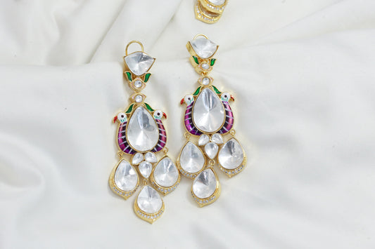 Big Kundan Polki Enamel Earrings -Purple