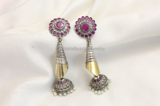 Long Dual Tone Jhumka - Ruby