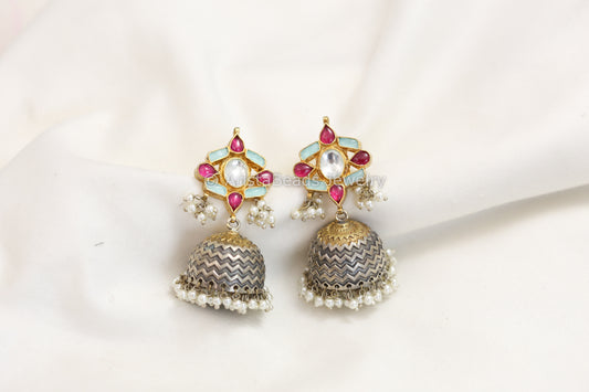 Fusion Kundan Dual Tone Jhumka