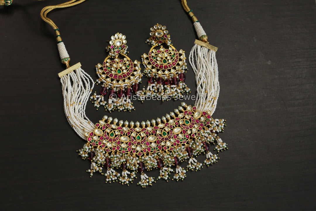 Next To Real Pachi Kundan Choker/ Necklace Set - Rhodonite