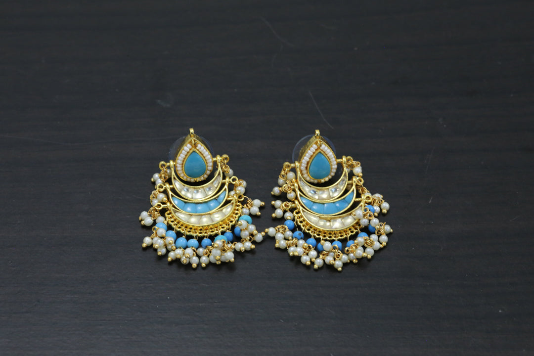 Pachi Jadau Work Chandbaali  - Turquoise