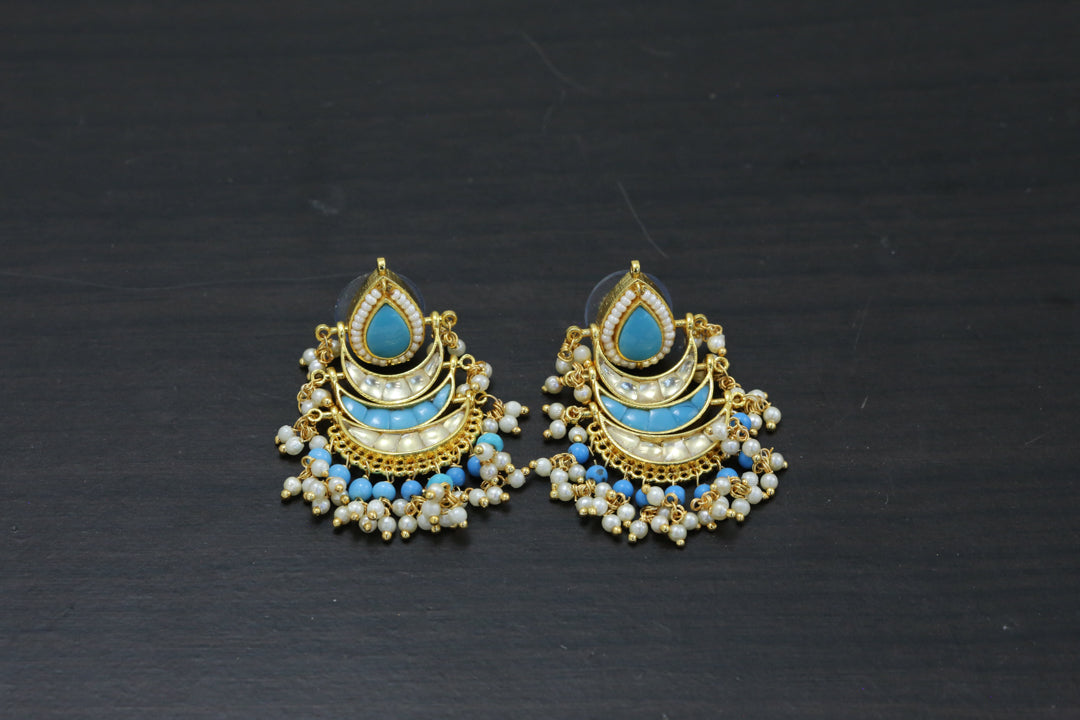 Pachi Jadau Work Chandbaali  - Turquoise